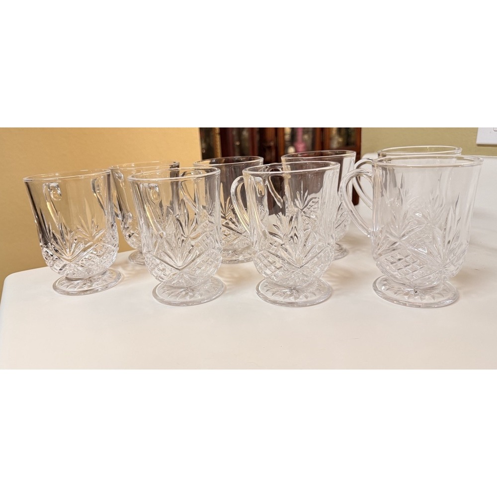 Godinger Dublin Crystal Coffee Mugs Set of 8 12 oz Pedestal Clear Glass Cups